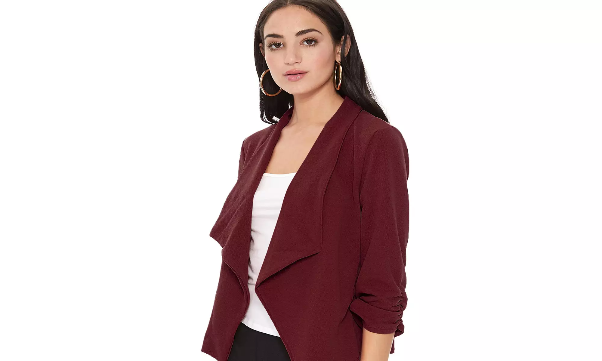 MOA Collection Solid Draped Open Front 3/4 Sleeve Jacket