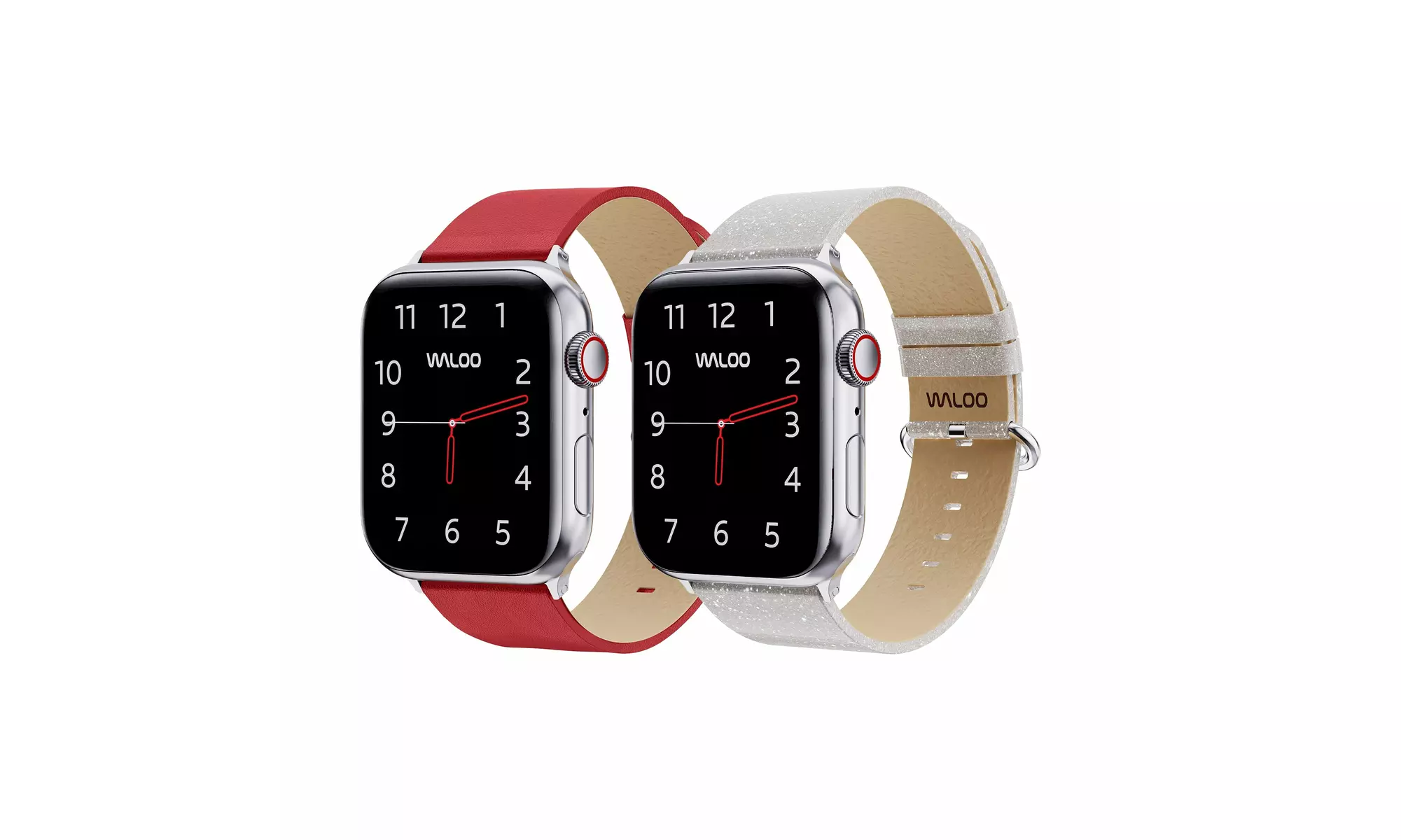 Waloo 2-Pack Leather Grain and Shiny Brilliance Apple Watch Bands