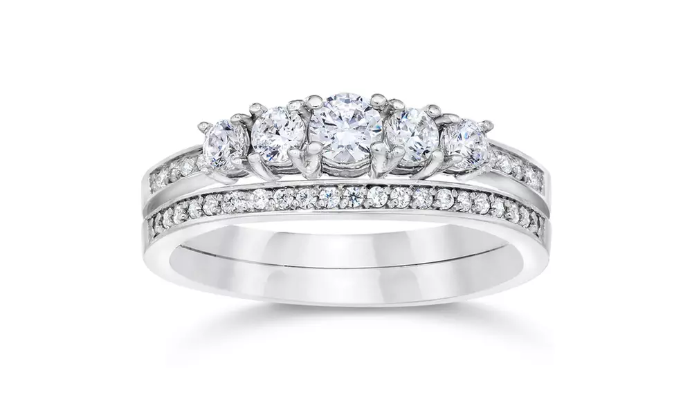 5/8 Carat Real Diamond Engagement Wedding Ring Set White Gold - Primary Image