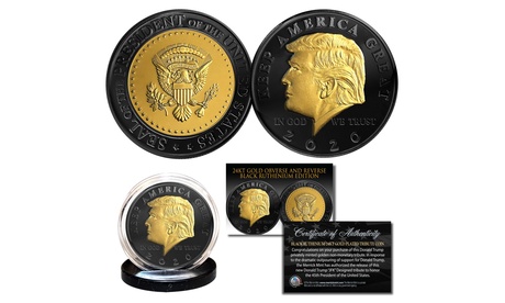 Donald Trump 2020 President Black Ruthenium/24K Gold-Clad Tribute Coin