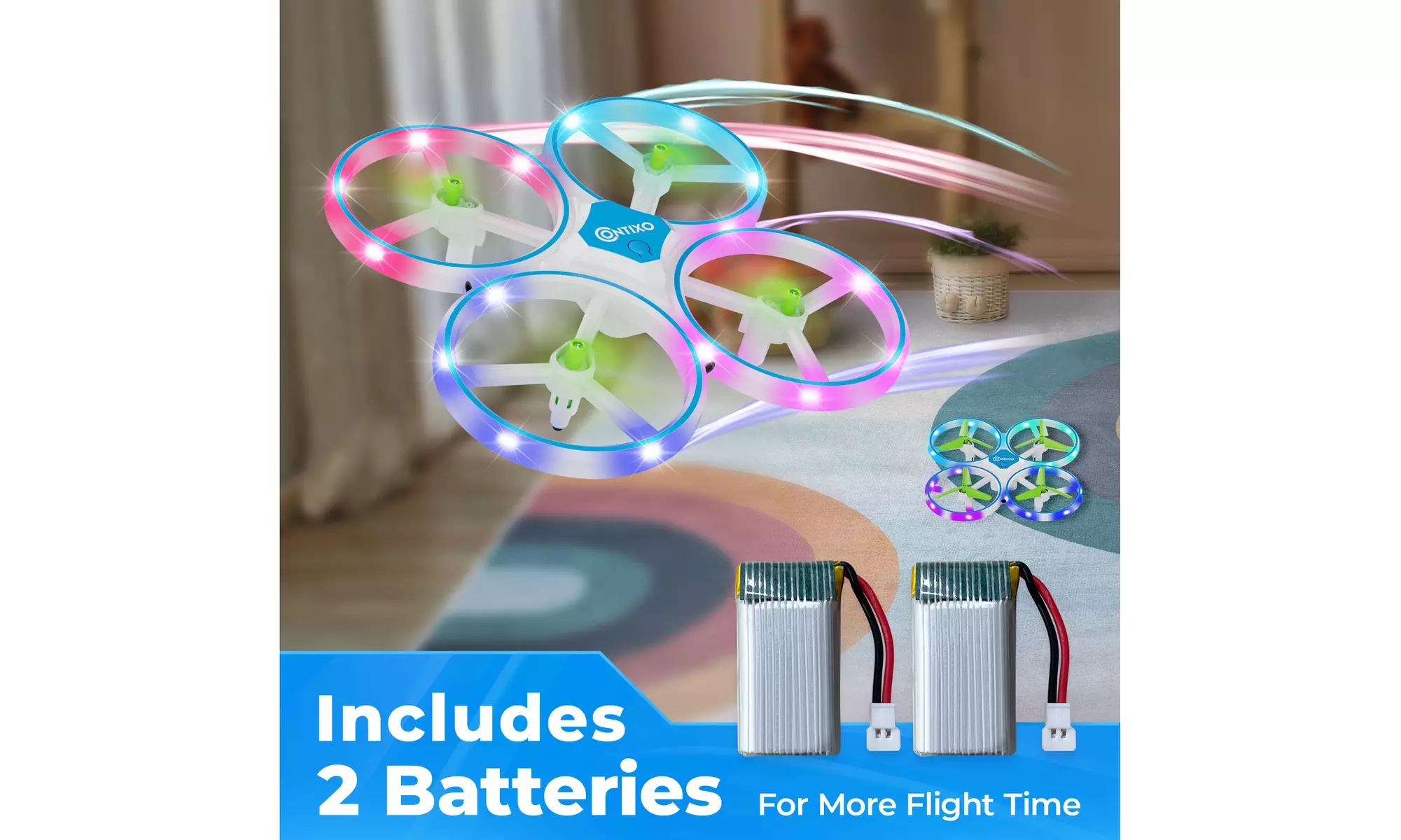 Contixo TD1 Mini Drone for Kids and Beginners, LED Light RC Drone, Dual Battery