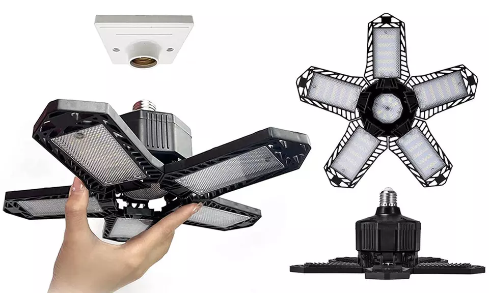 Folding 5 Panel Ceiling Garage Light with Adjustable Panels - Primary Image