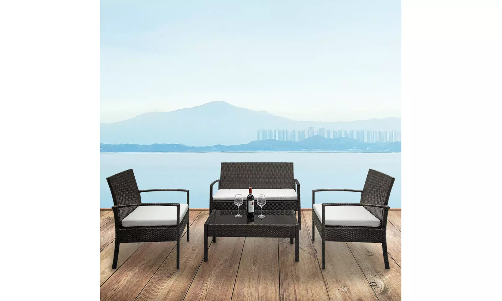 Rattan Wicker Sofa Set 4 Piece Sectional Couch Cushioned Furniture Patio Outdoor - Primary Image