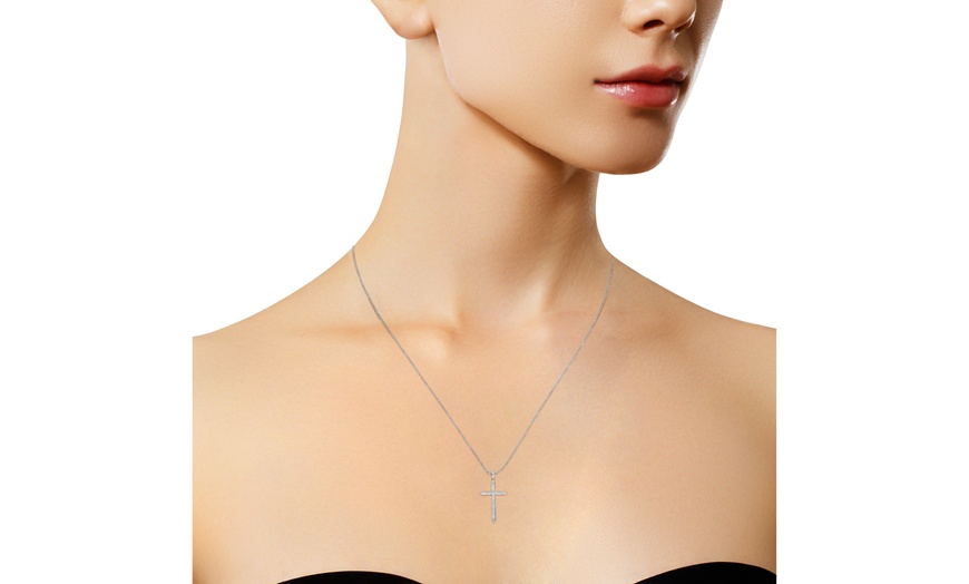 Image 2: 10K White Gold 3/8ct TDW Diamond Cross Pendant Necklace (H-I, I2-I3)