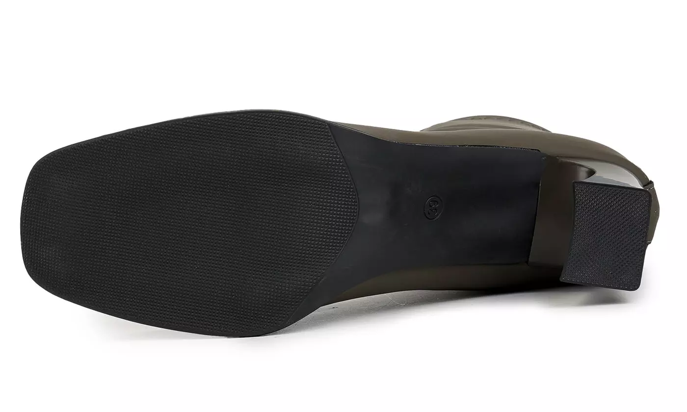 Women's High Heel PU Mid Calf Boot with Back Zipper