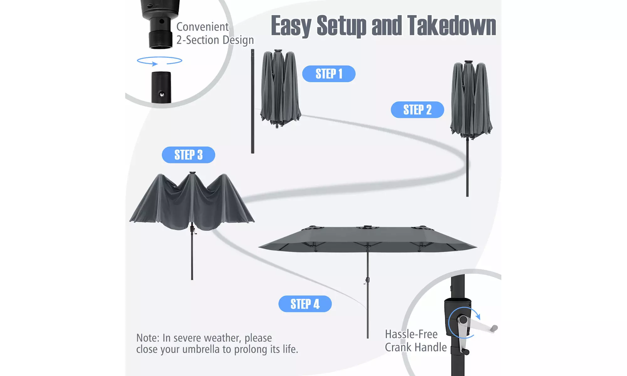 Costway 15.5 FT Extra-Large Patio Umbrella with LED Solar Lights