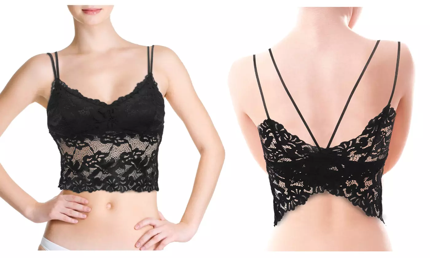 Women's Half Cami Lace Longline Bralette Padded Bra V Neck Camisole Crop Top