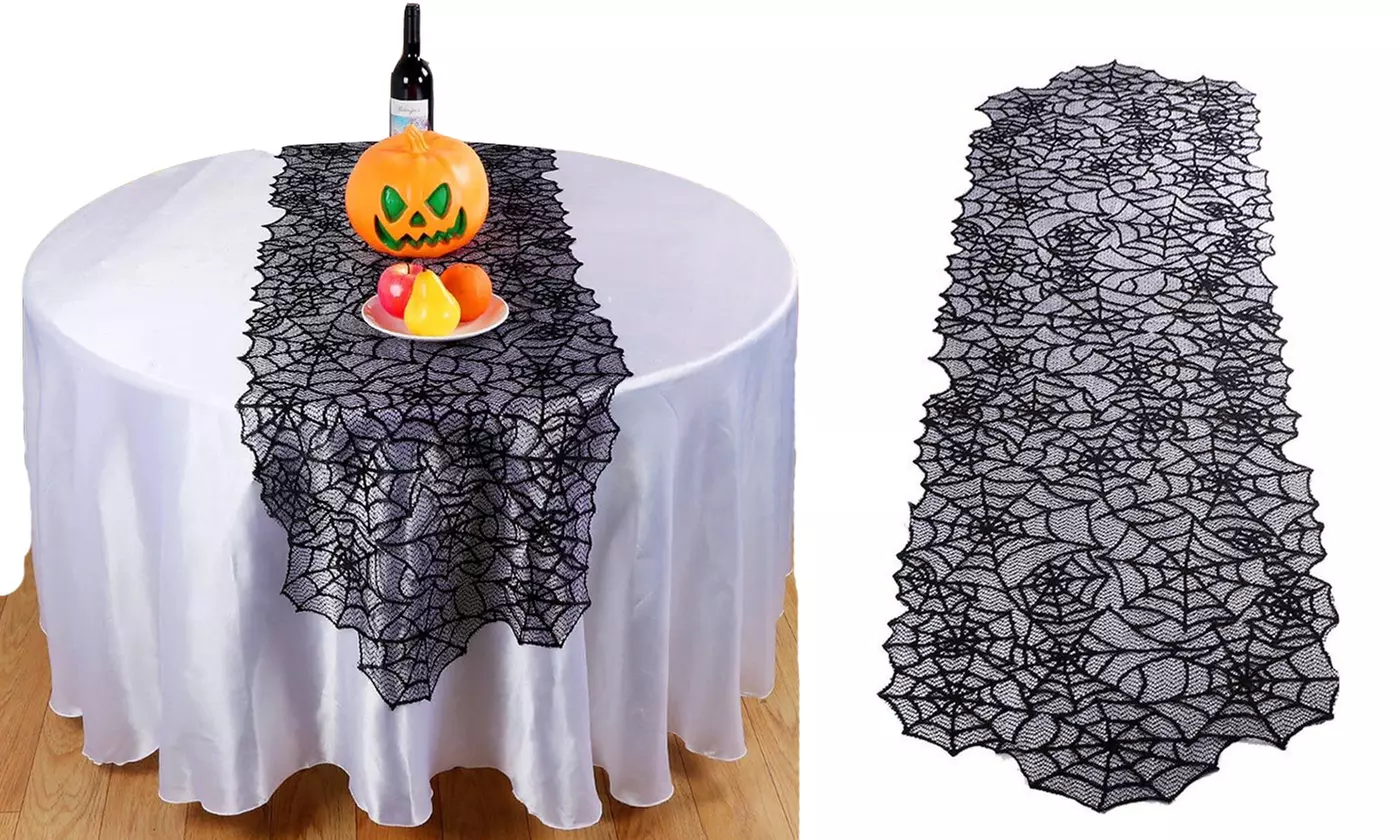 80 inch Halloween Table Runner Black Spider Web Lace for Table Decorations - Primary Image