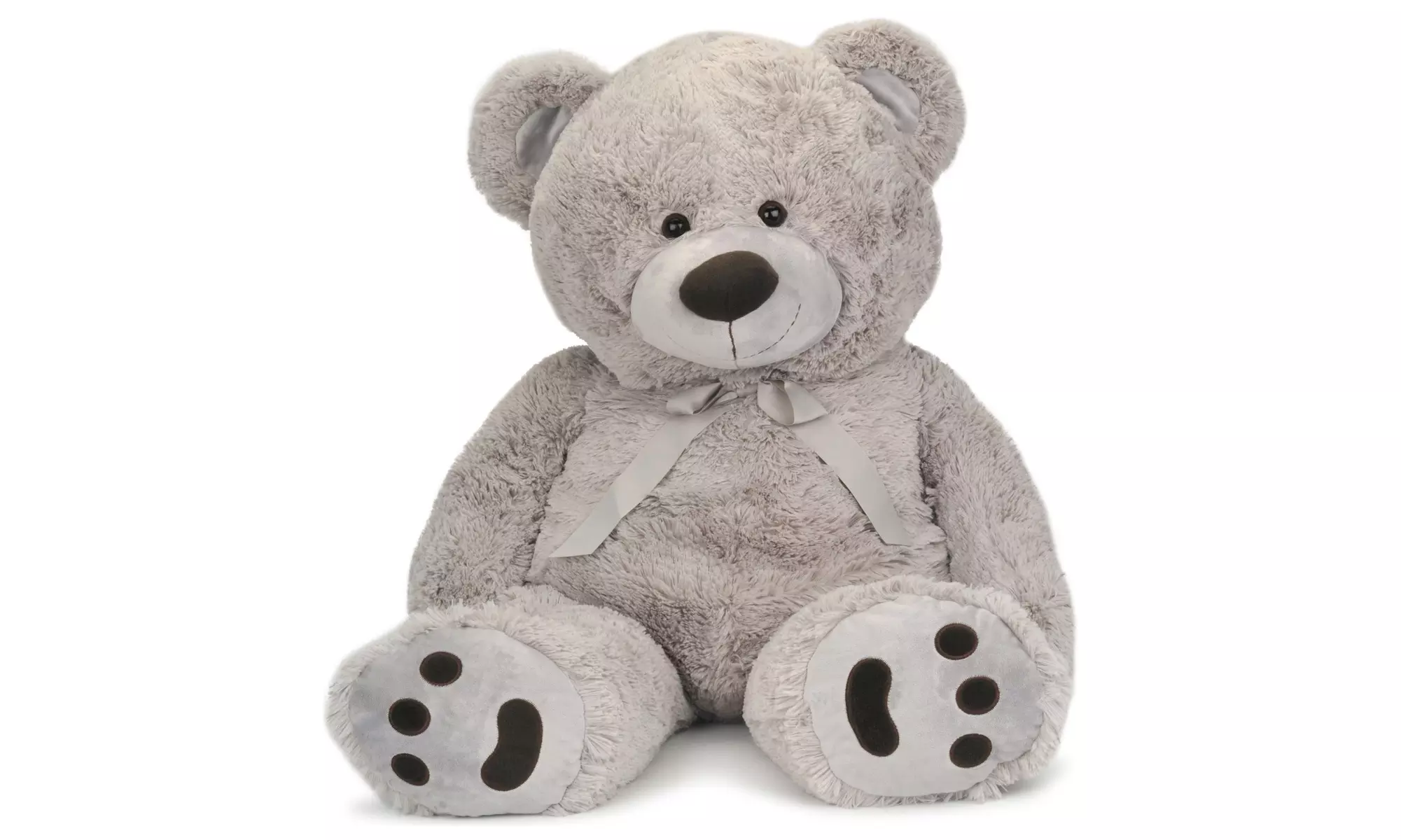 Huge Teddy Bear with Ribbon, Light Gray - Primary Image