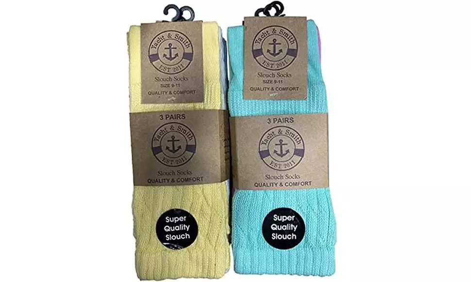 6 Pairs Yacht & Smith Womens Cotton Slouch Chunky Socks, Womens Boot Socks