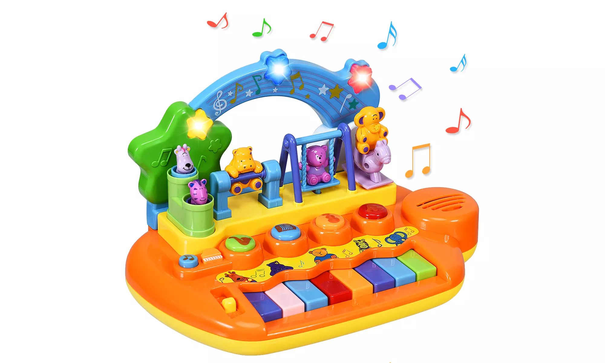 Kids Rainbow Piano Keyboard 8 Keys Music Toy Gift w/ Animal Playground LED Light - Primary Image