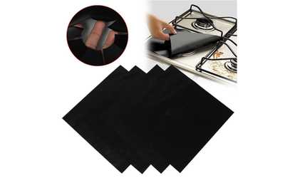 image for QPower  Reusable Black Foil Gas Range Hob Stovetop Nonstick Protector Liner