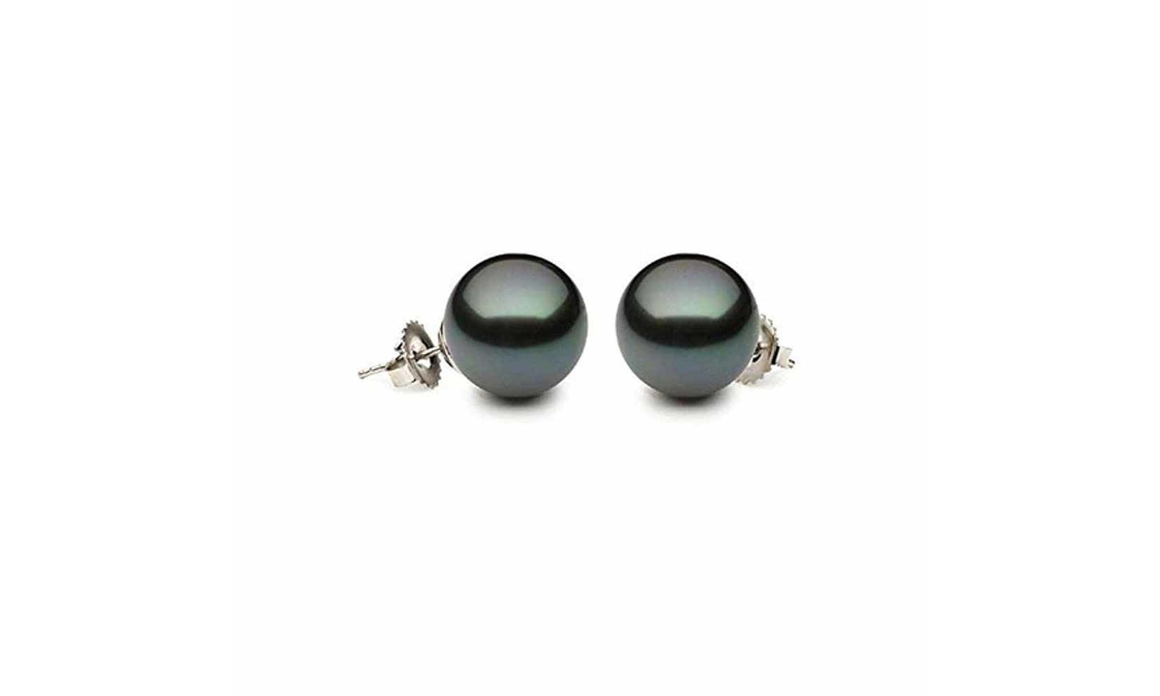 14k White Gold Plated Tahitian Pearl 10-10.5mm Stud Earrings