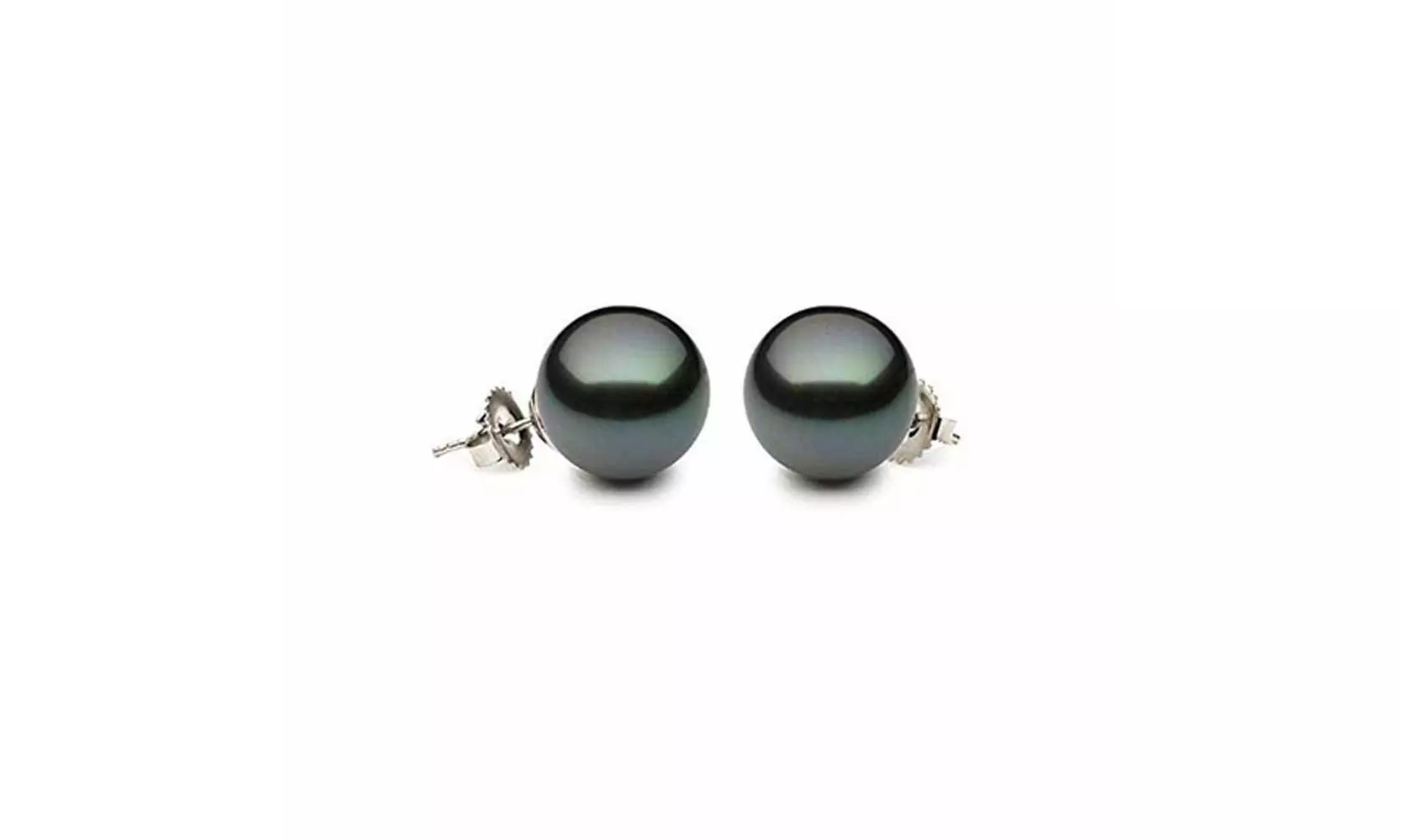 14k White Gold Plated Tahitian Pearl 10-10.5mm Stud Earrings