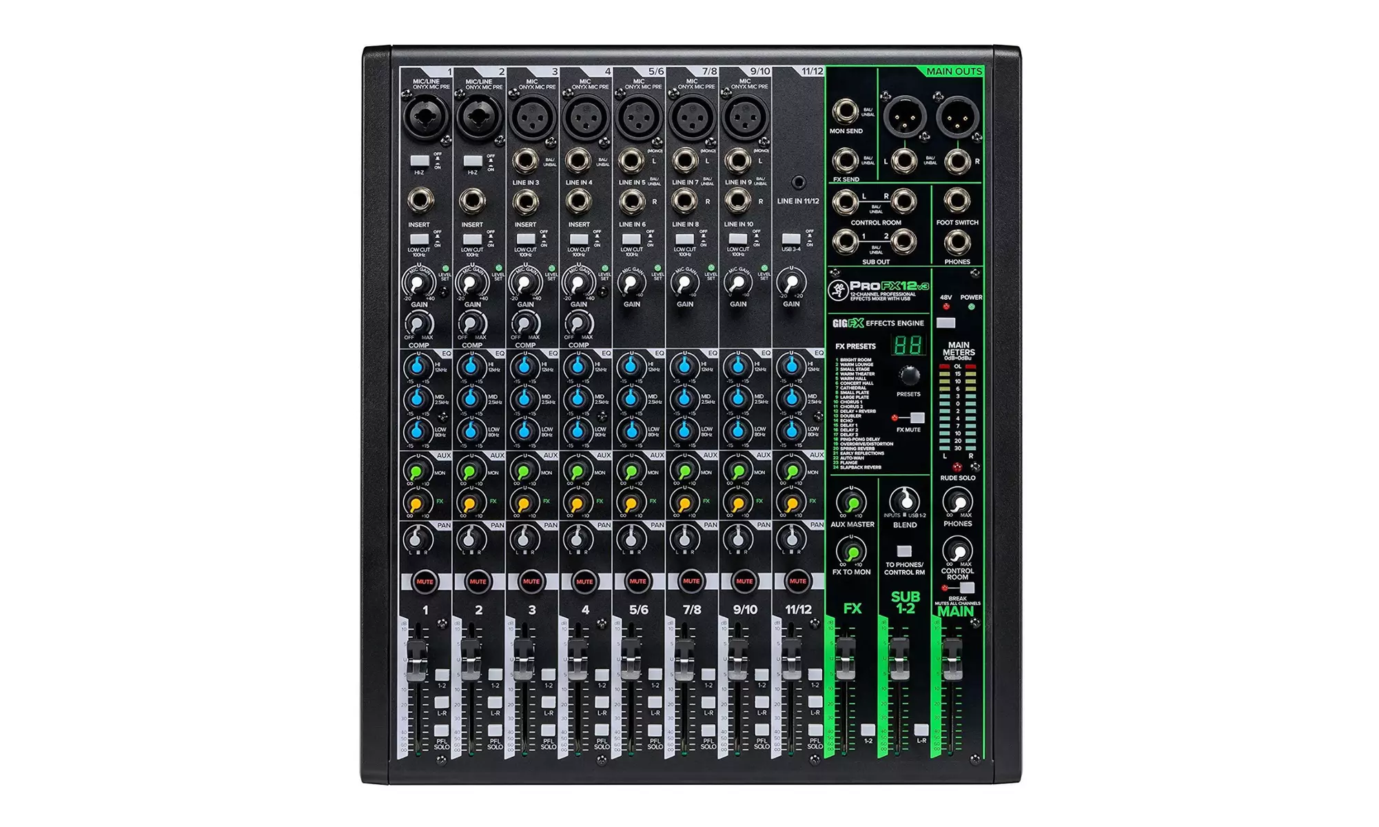 Mackie ProFX Series, Mixer - Unpowered, 12-Channel w/USB (ProFX12v3) - Primary Image
