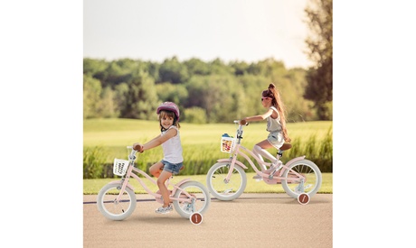 Costway 14 Kid S Bike With Removable Training Wheels & Basket 3-5 Years Old Pink