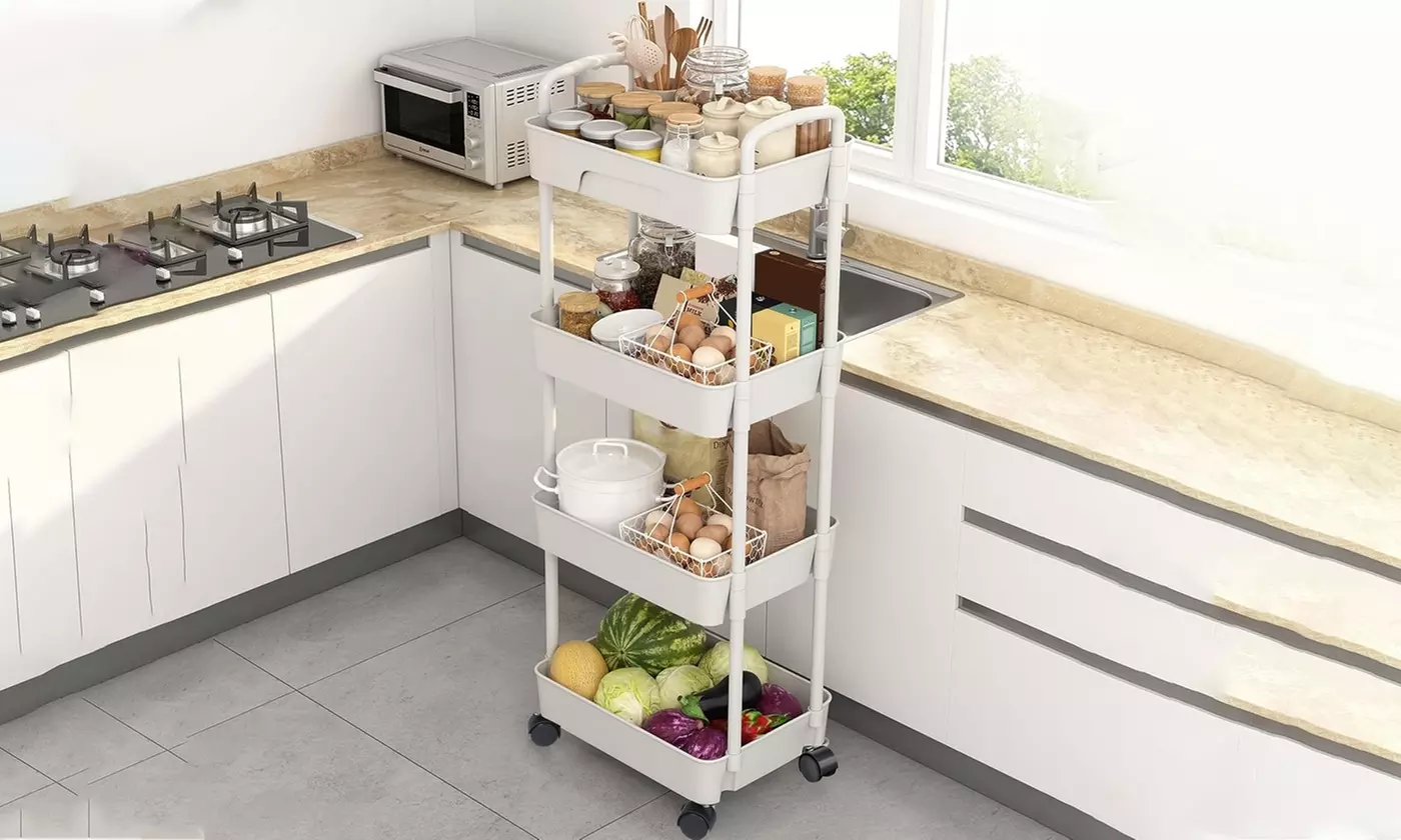 NewHome 3-Tier/4-Tier Rolling Storage Cart Mobile Shelving Unit Utility Cart