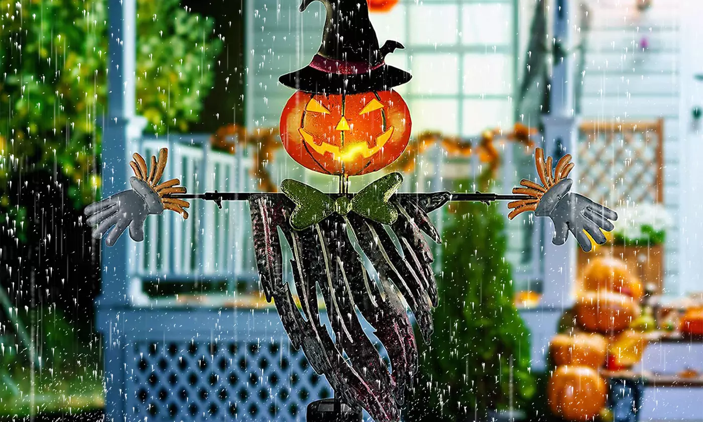 Halloween Solar LED Pumpkin Face Scarecrow Stake Light with Witch Hat