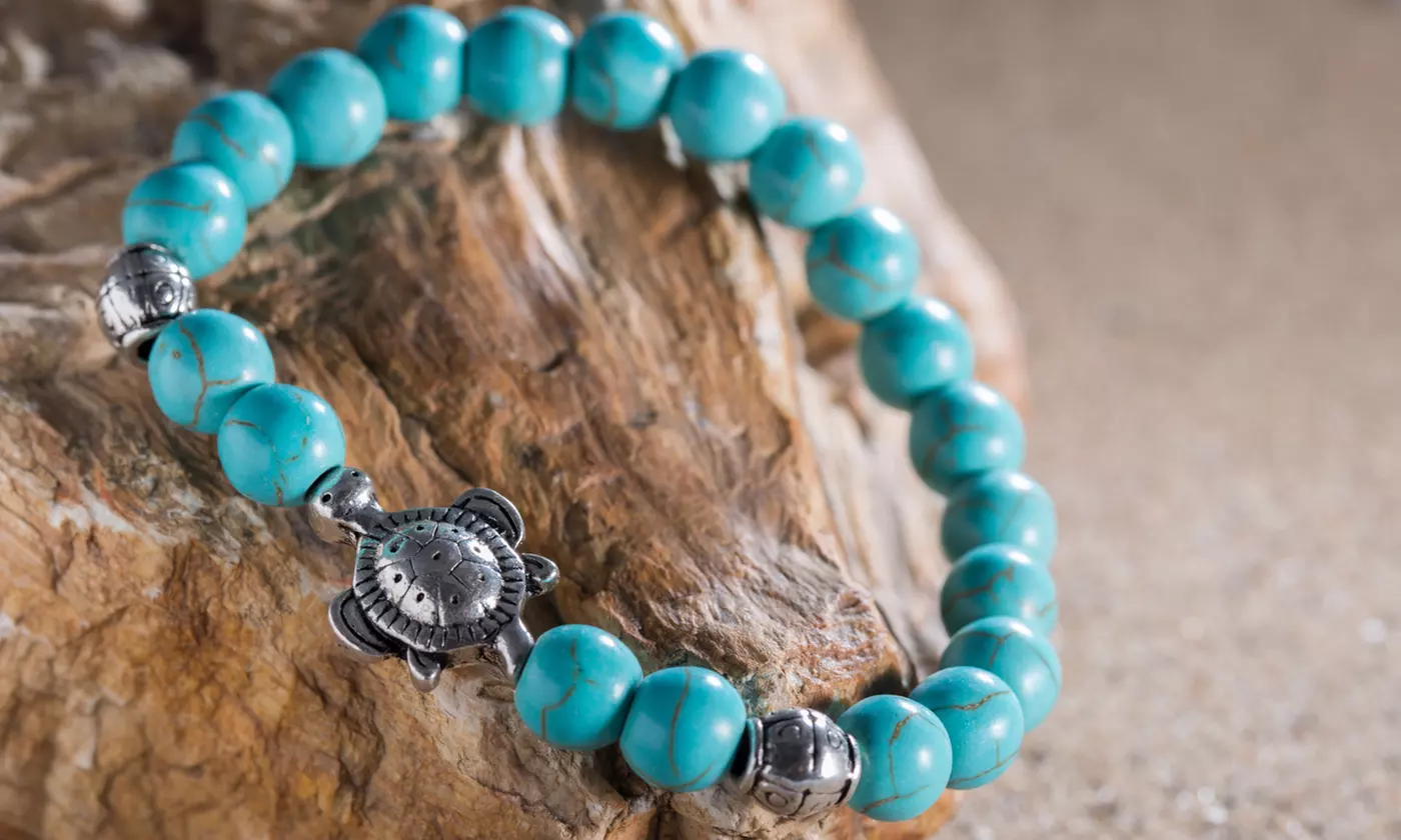 Genuine Natural Turquoise with Turtle Charm Beaded Bracelets - Primary Image