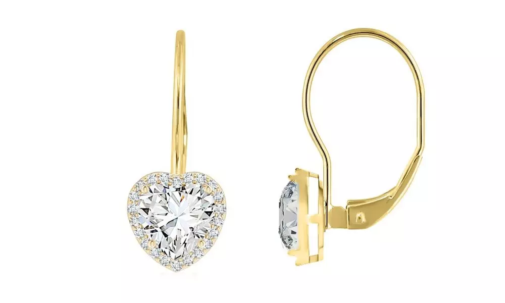 2.00 CTTW Heart Cut Leverback Earrings With Crystals From Swarovski