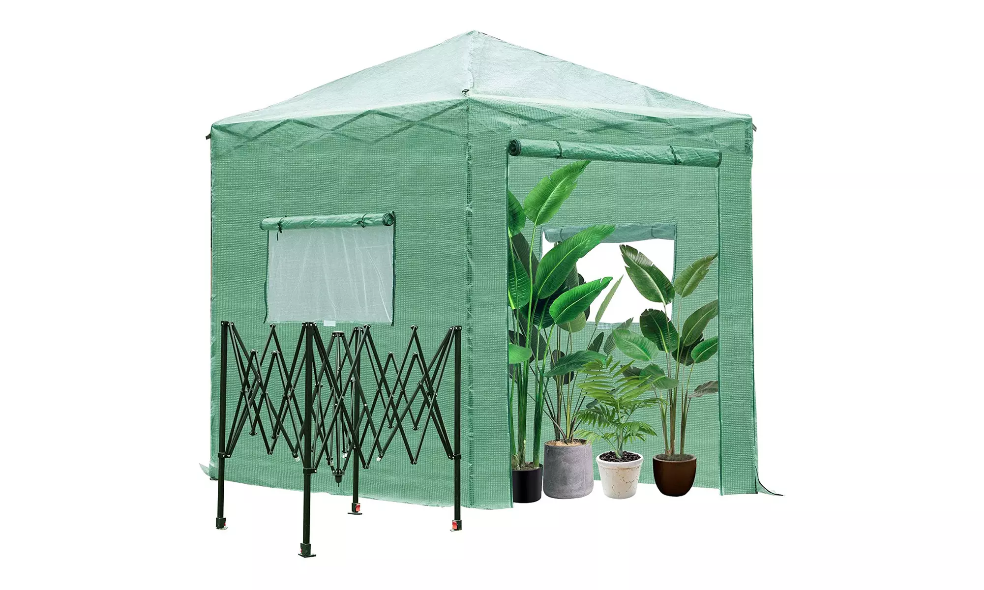 Plastic Sprayed Iron Pipe PE Mesh Foldable Greenhouse Shed Green