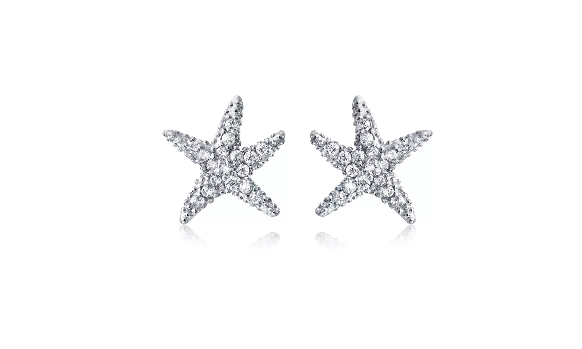 Tiny Nautical Beach Pave CZ Starfish Stud Earrings 925 Sterling Silver - Primary Image