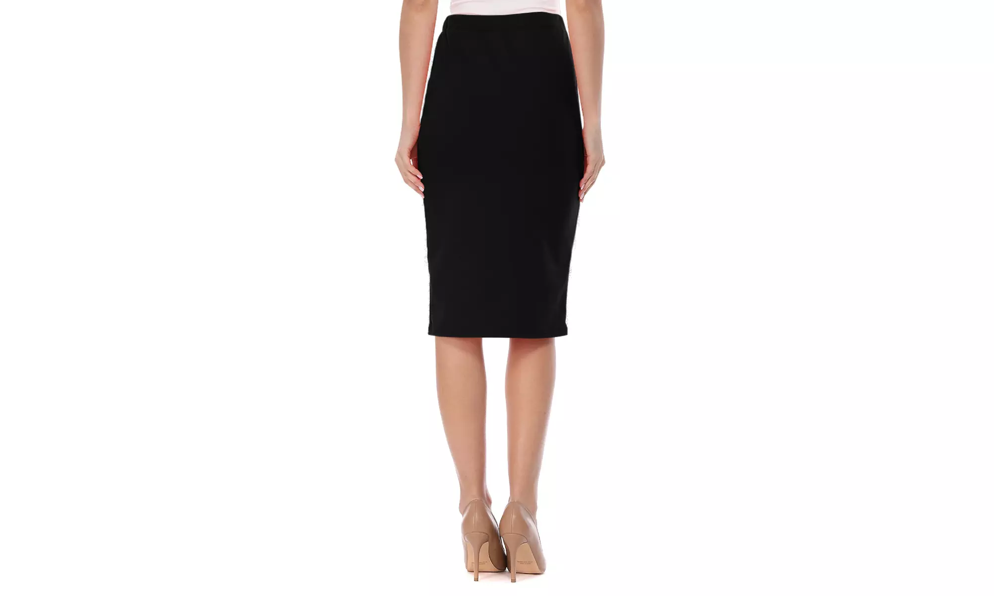 Women's Elastic High Waist Stretch Comfy Office Work Wear Solid Midi Skirt S-3XL