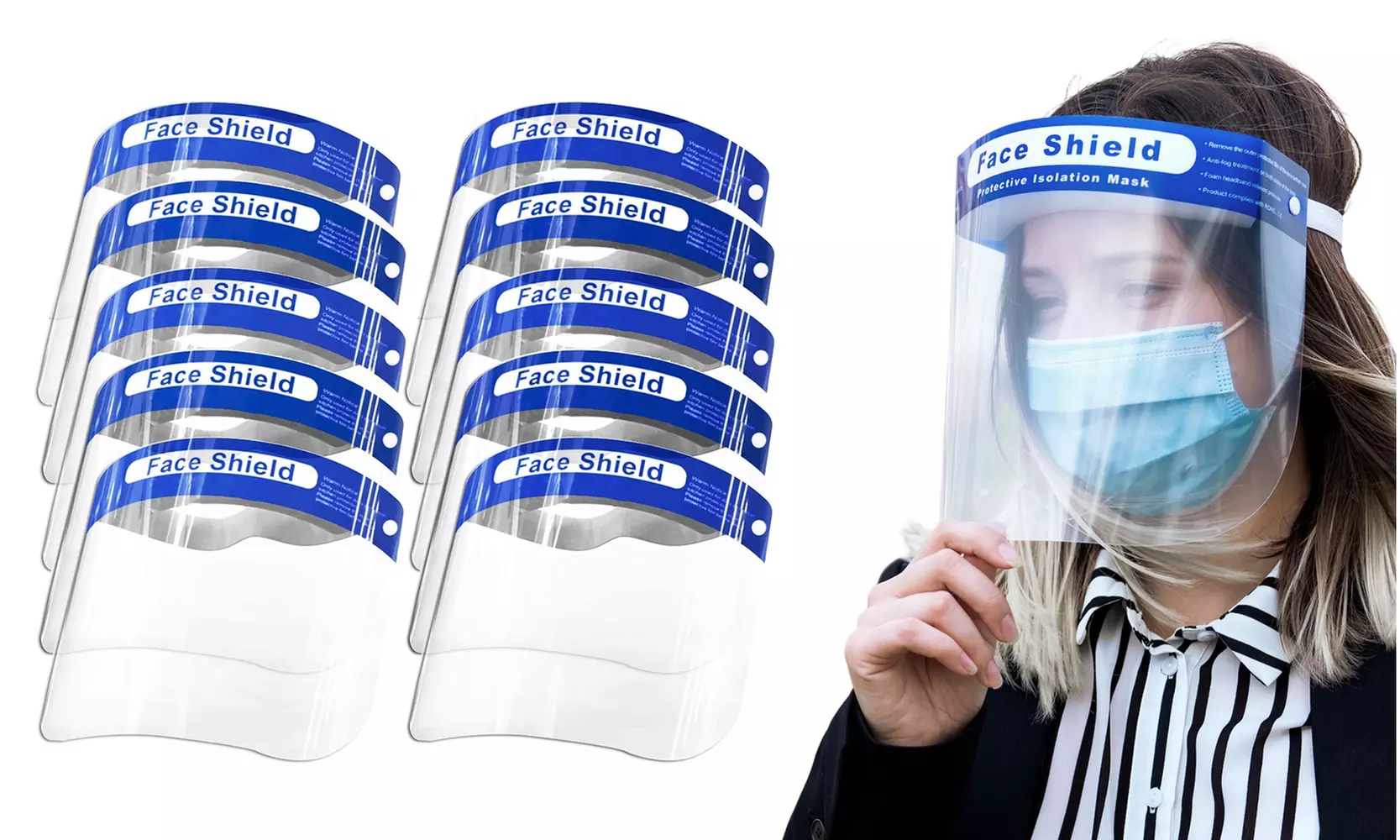 Reusable Waterproof Anti-Fog Transparent Face Shield (10-Pack) - Primary Image