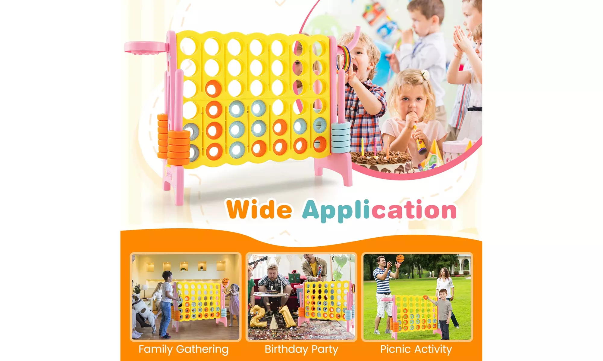 Jumbo 4-to-Score 4 in A Row Giant Game Set Stickers for Kids w/ Carry Bag