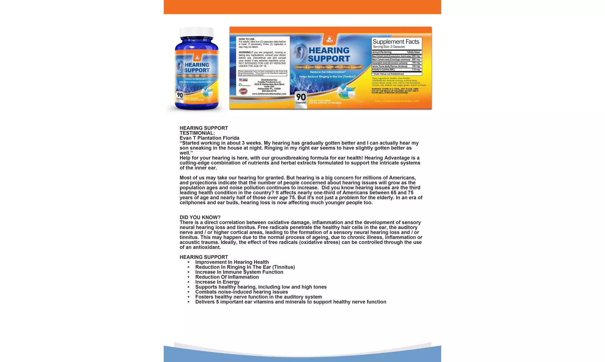 Totally Products Advanced Hearing Support  (180 capsules) - Second Medium