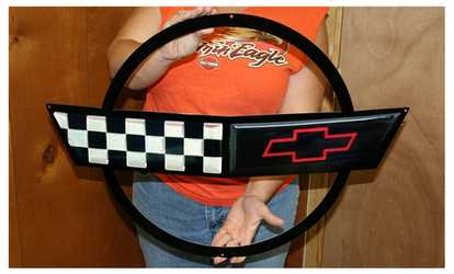 image for C4 Corvette Crossed flag Wall Emblem Large Metal Art 91-96 - 27" x 19"