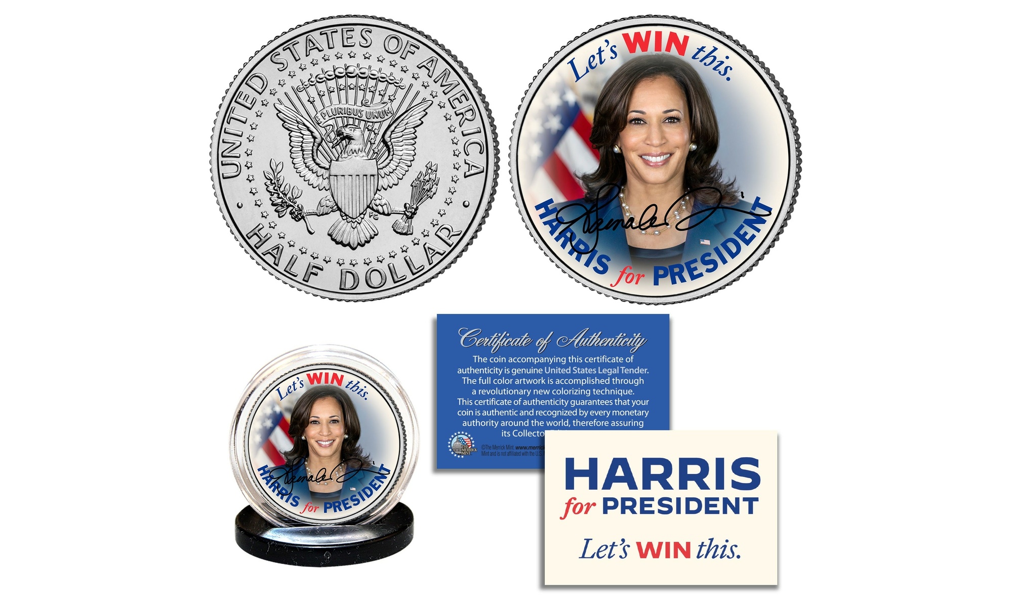 Kamala Harris FOR PRESIDENT 2024 John F. Kennedy Half Dollar Coin