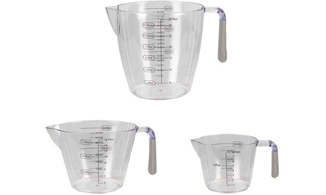 Home Basics 3 Piece Plastic Measuring Cup Set With Rubber Grip Handles Clear