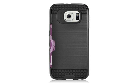 Brush Hard Hybrid Case Cover with Card Holder For Samsung Galaxy S6