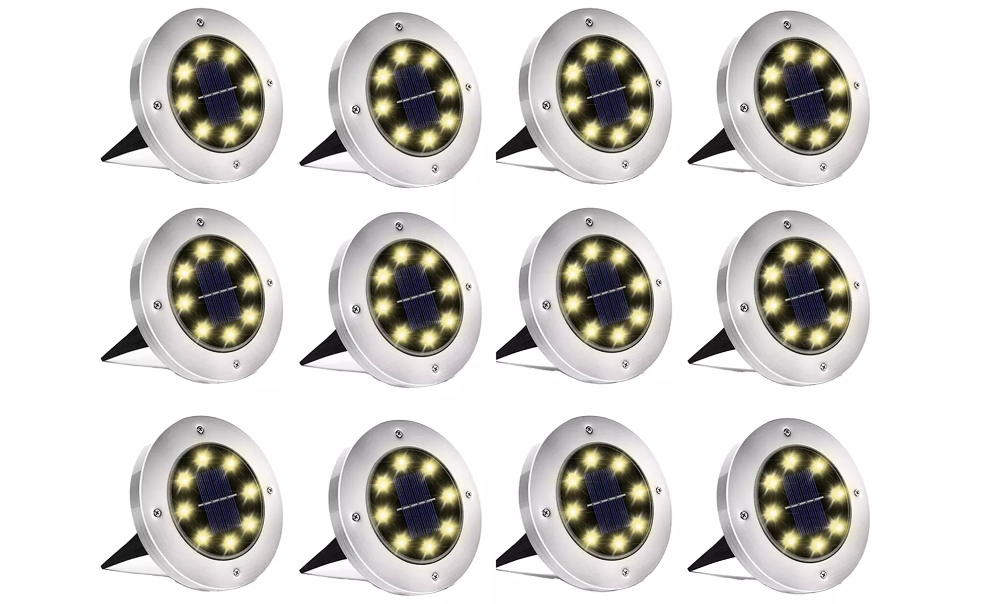12 Pcs Solar Ground Lights Outdoor 8 LED Lights Disk Lights Waterproof In-Ground