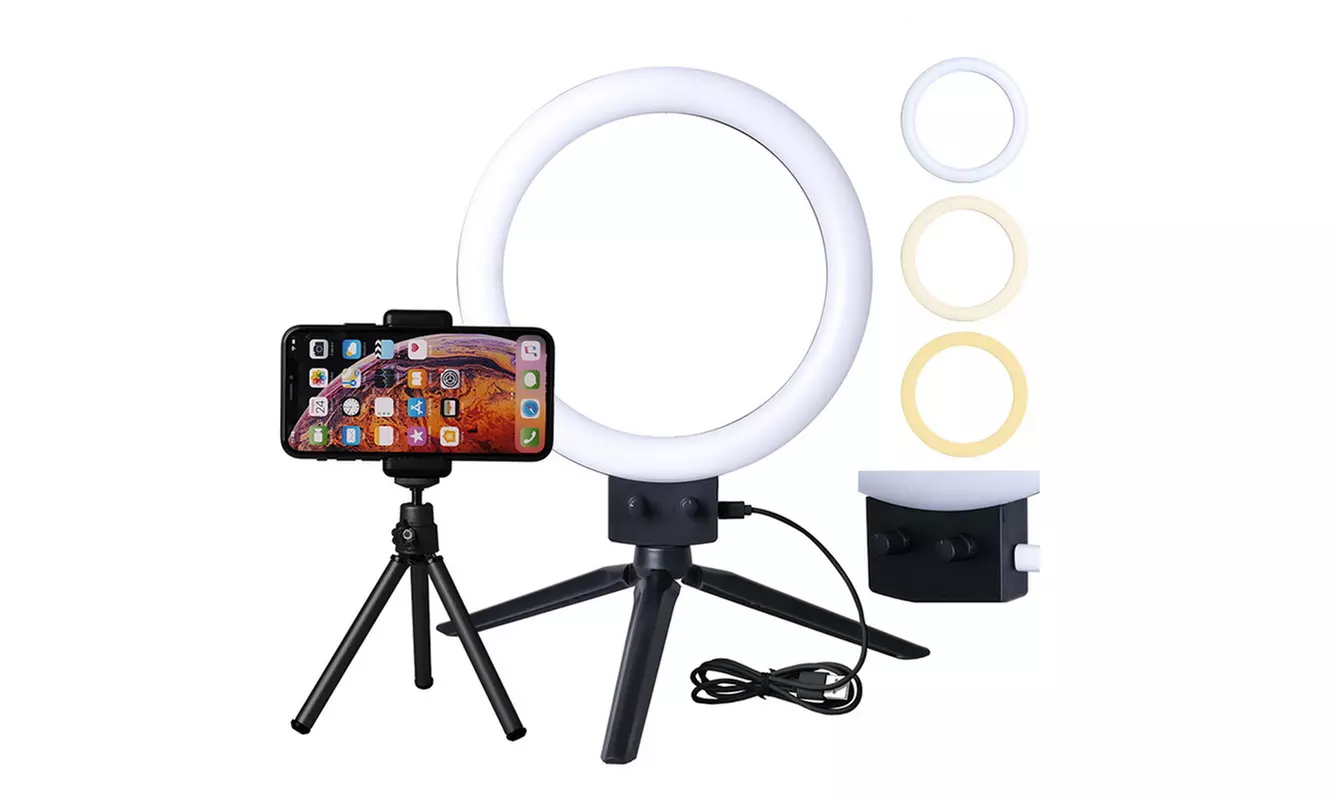2800-5500K Dimming Double Color Temperature LED Ring Light and Tabletop Tripod - Primary Image