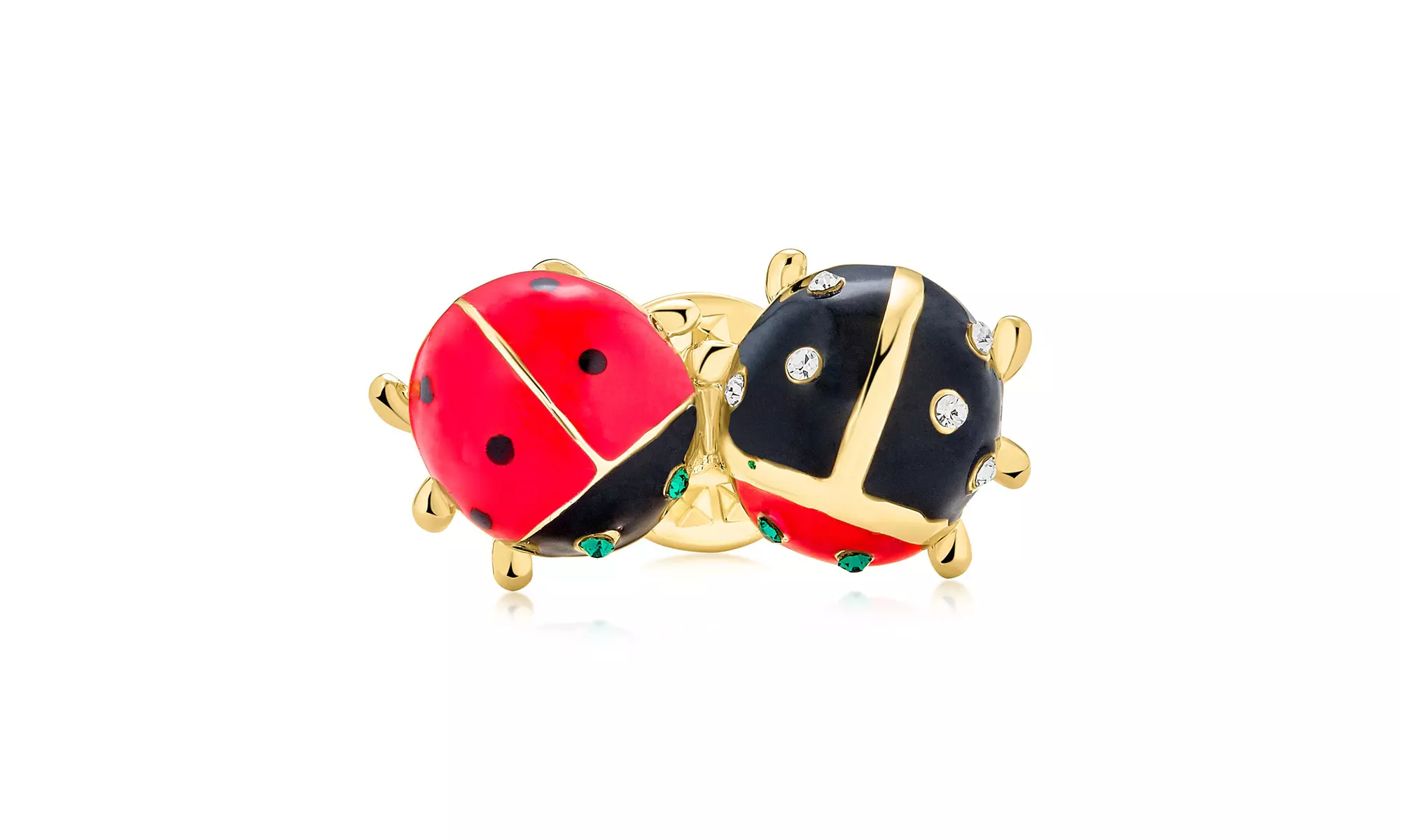 Lucky Ladybug Red Gold Plated Enamel Crystal Insect Lapel Push Pin - Second Medium