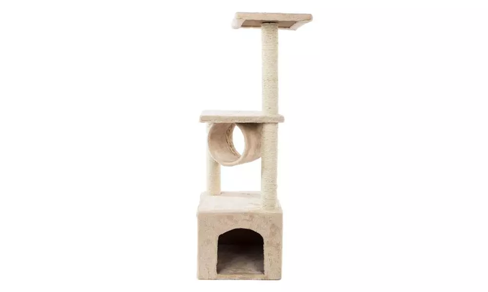36" Solid Cute Sisal Rope Plush Cat Climb Tree Cat Tower Beige