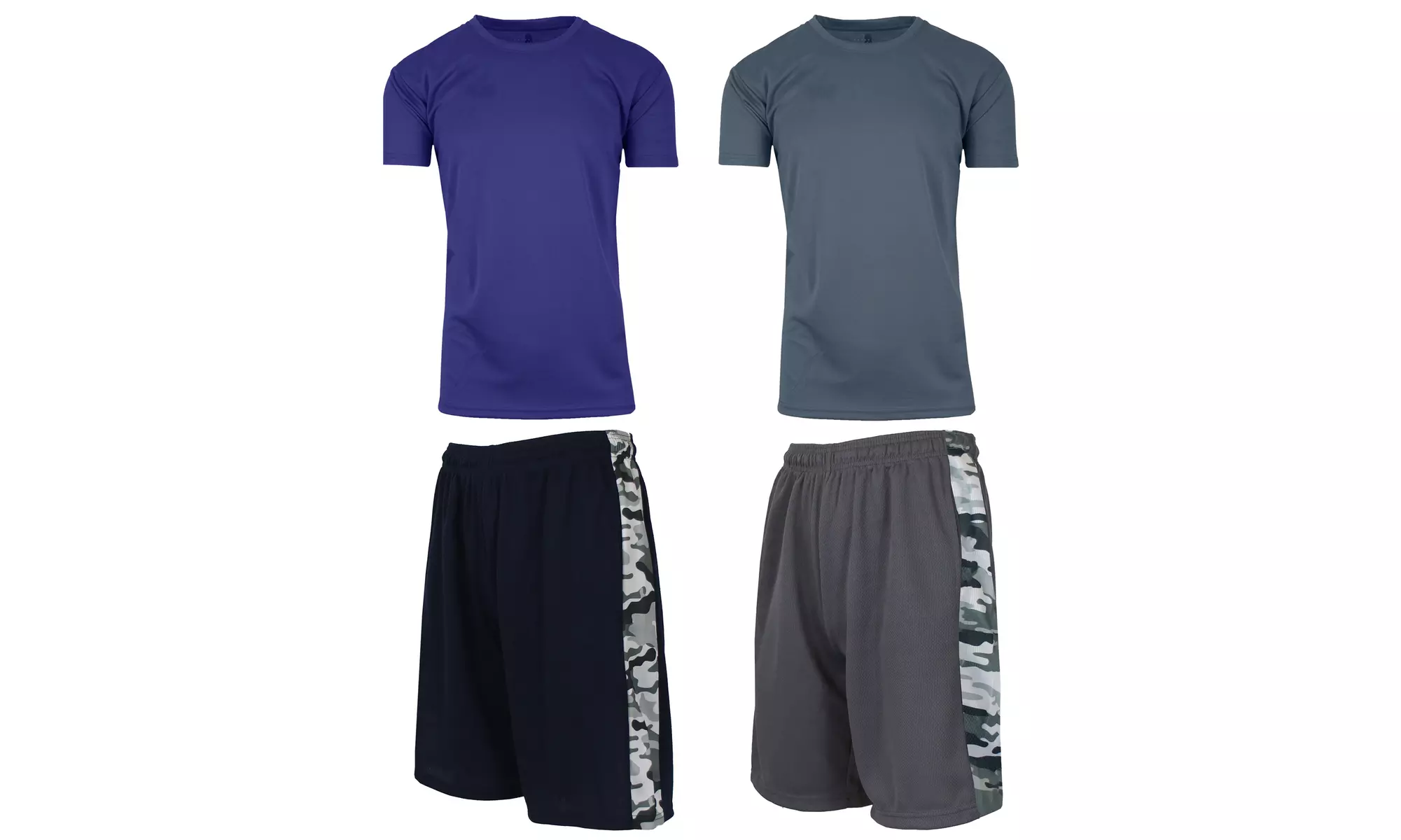 Men's 4-Piece Moisture Wicking Top & Bottom Short Sleeve Tee & Mesh Shorts