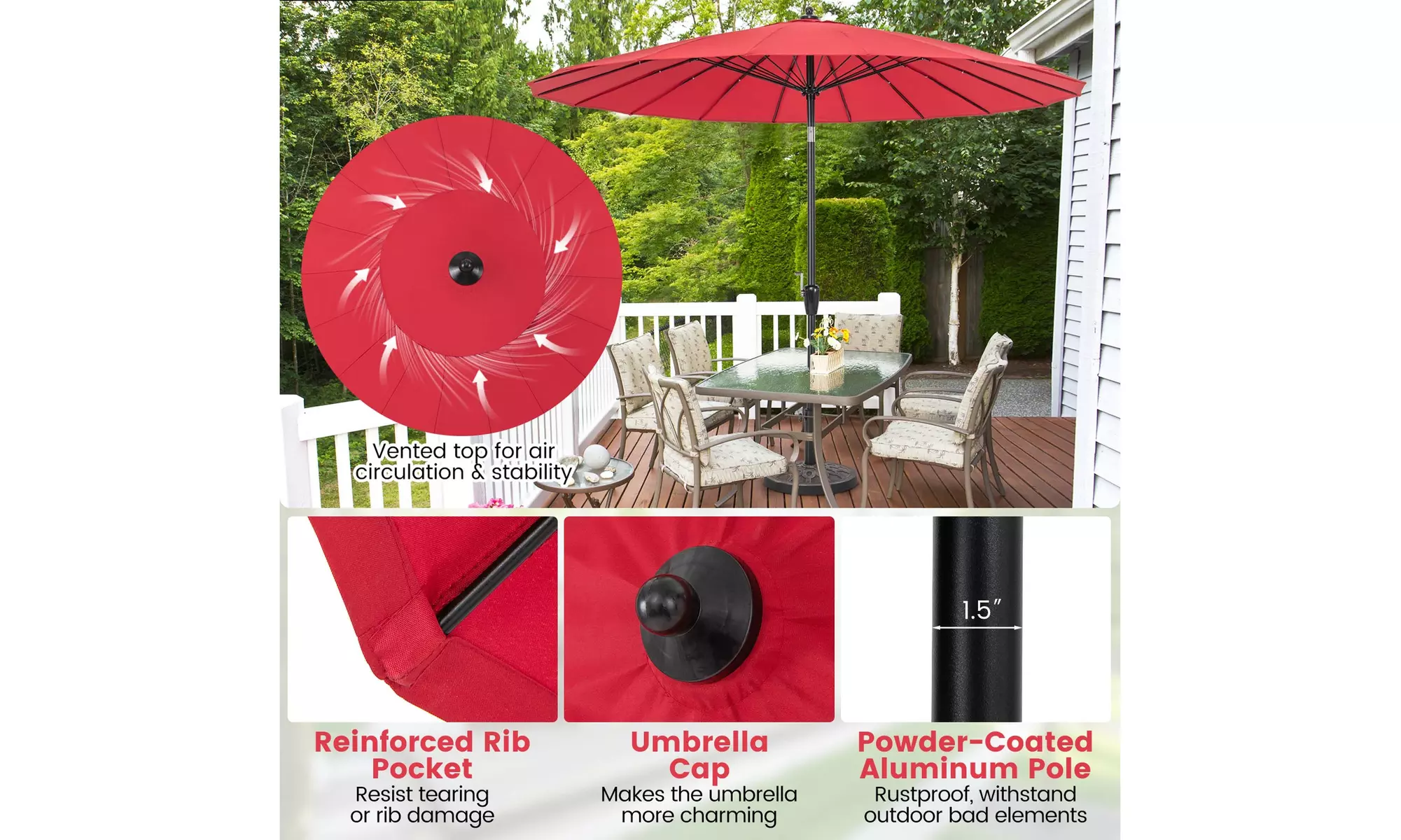 Costway 9 FT Round Patio Umbrella with Push Button Tilt & Crank Handle