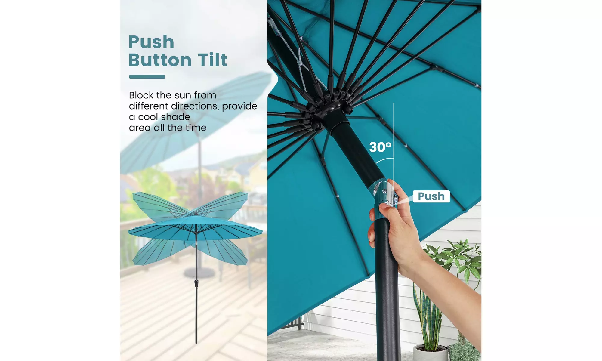 Costway 9 FT Round Patio Umbrella with Push Button Tilt & Crank Handle