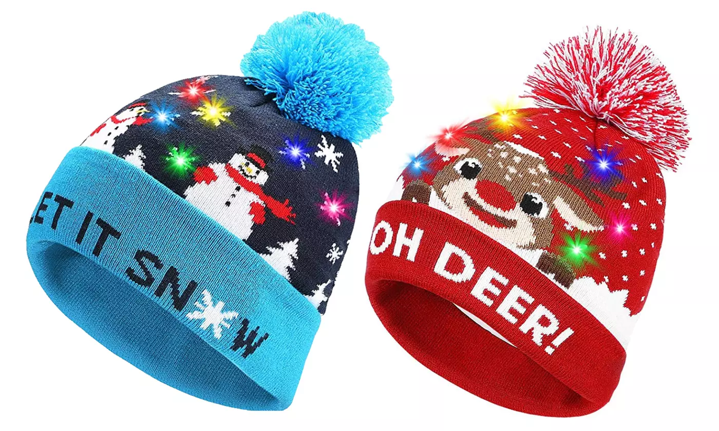 LED Christmas Sweater Hat Light up Xmas Beanie Knitted Cap