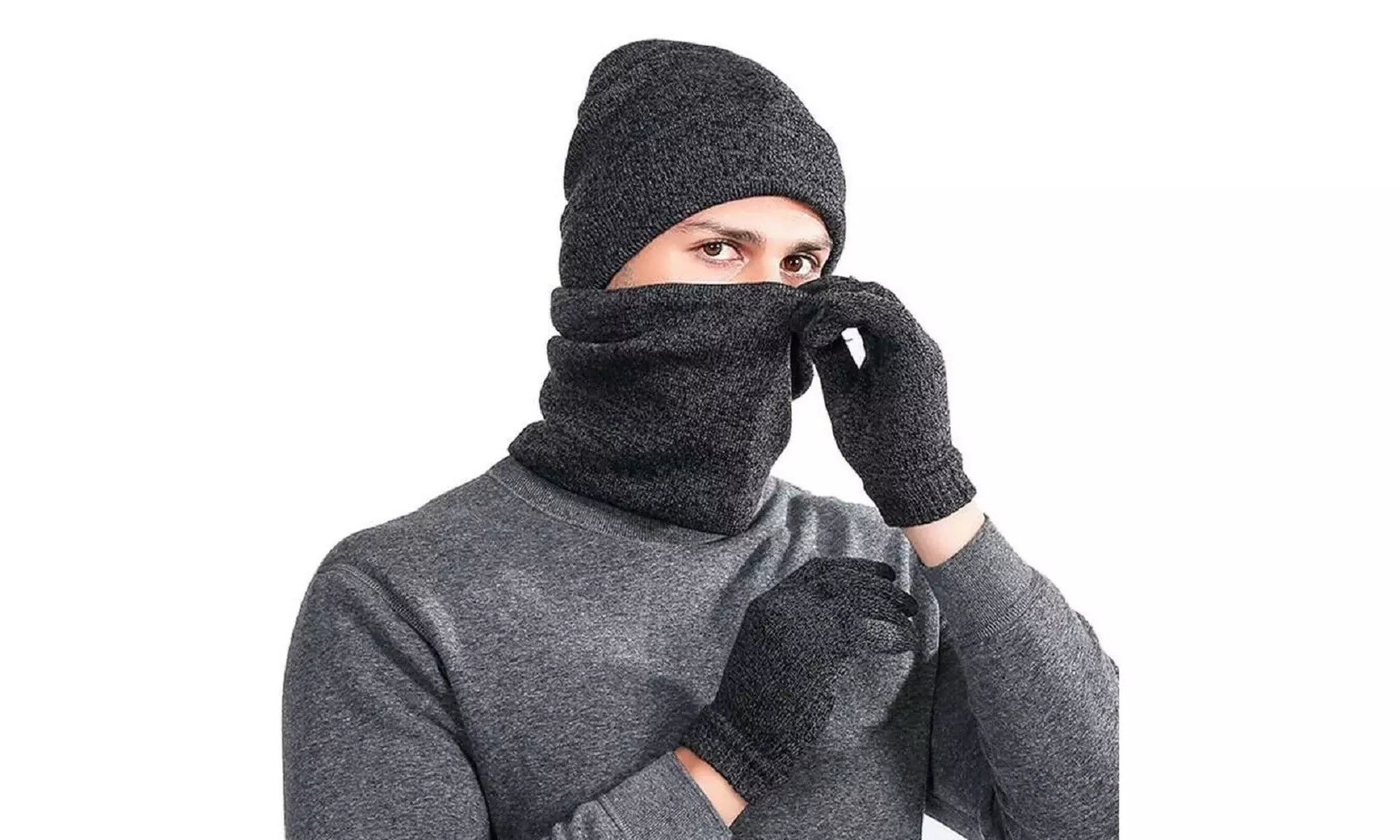 Winter 3 Piece Set Knit Beanie Hat Scarf Touchscreen Gloves for Men Women