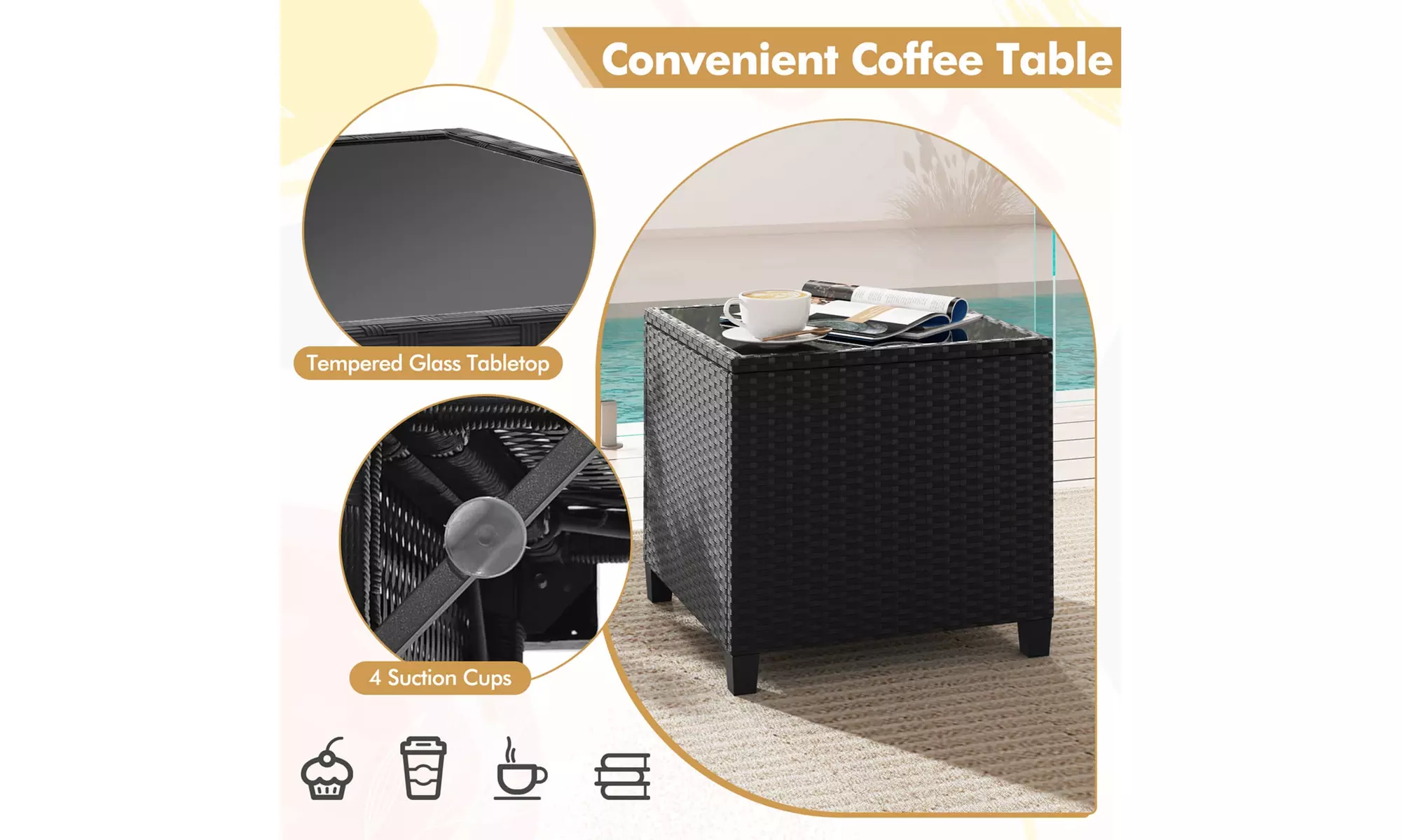  Three-Piece Costway Patio Furniture Set with Tempered Glass Coffee Table