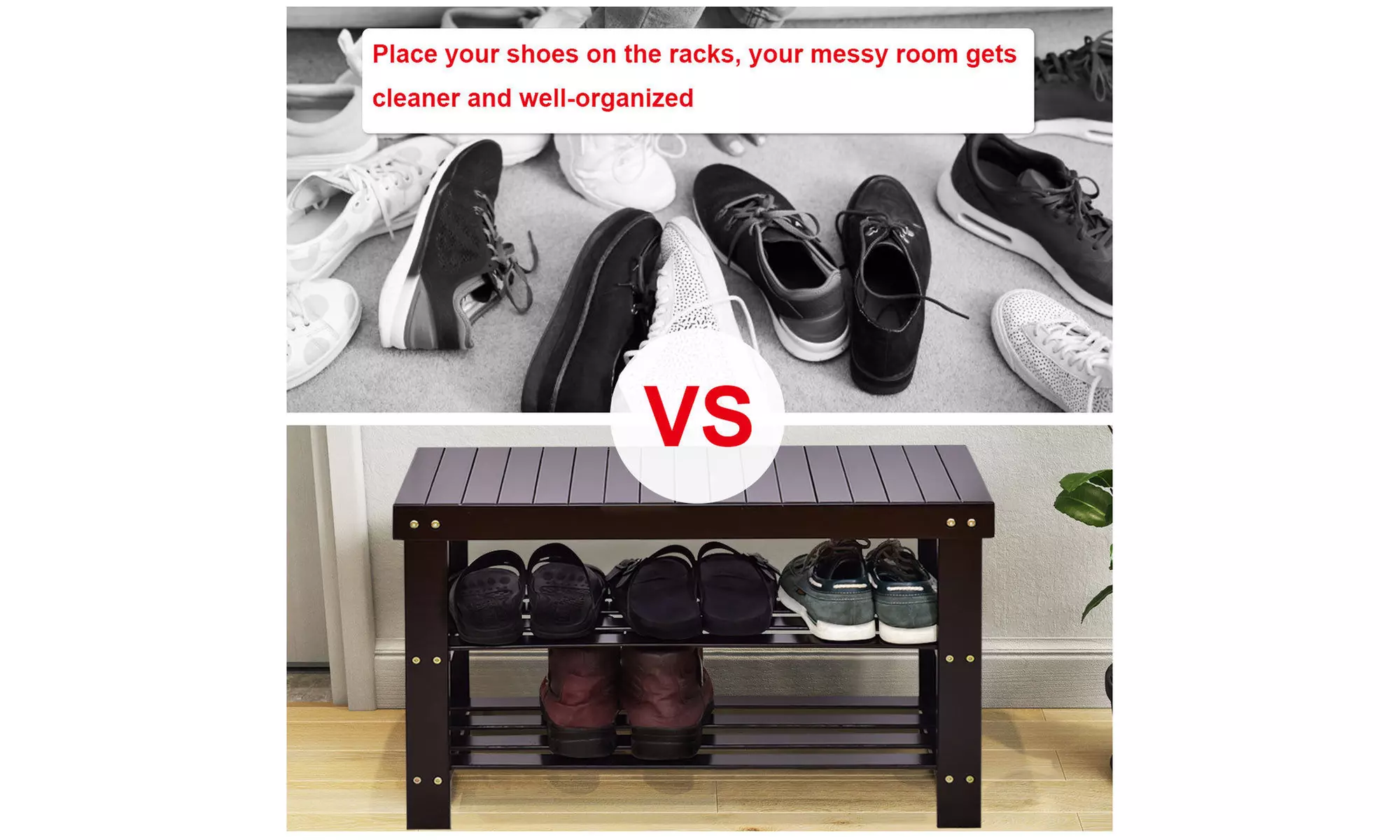 3 Tier Bamboo Shoe Rack Bench Storage Shelf Organizer Entryway Black
