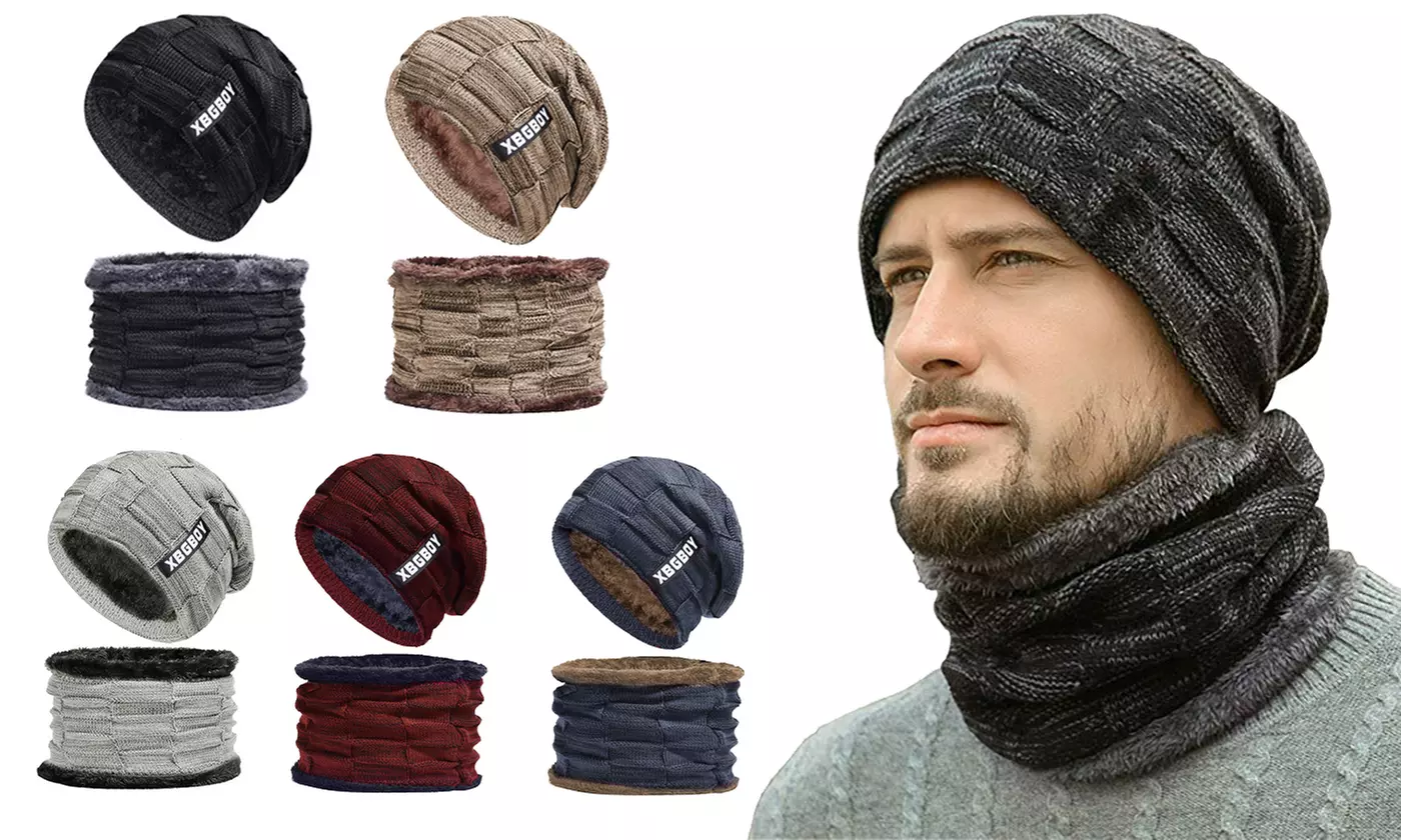 Winter Beanie Hats Scarf Set Warm Knit Hats Skull Cap Neck for Men Women - Primary Image
