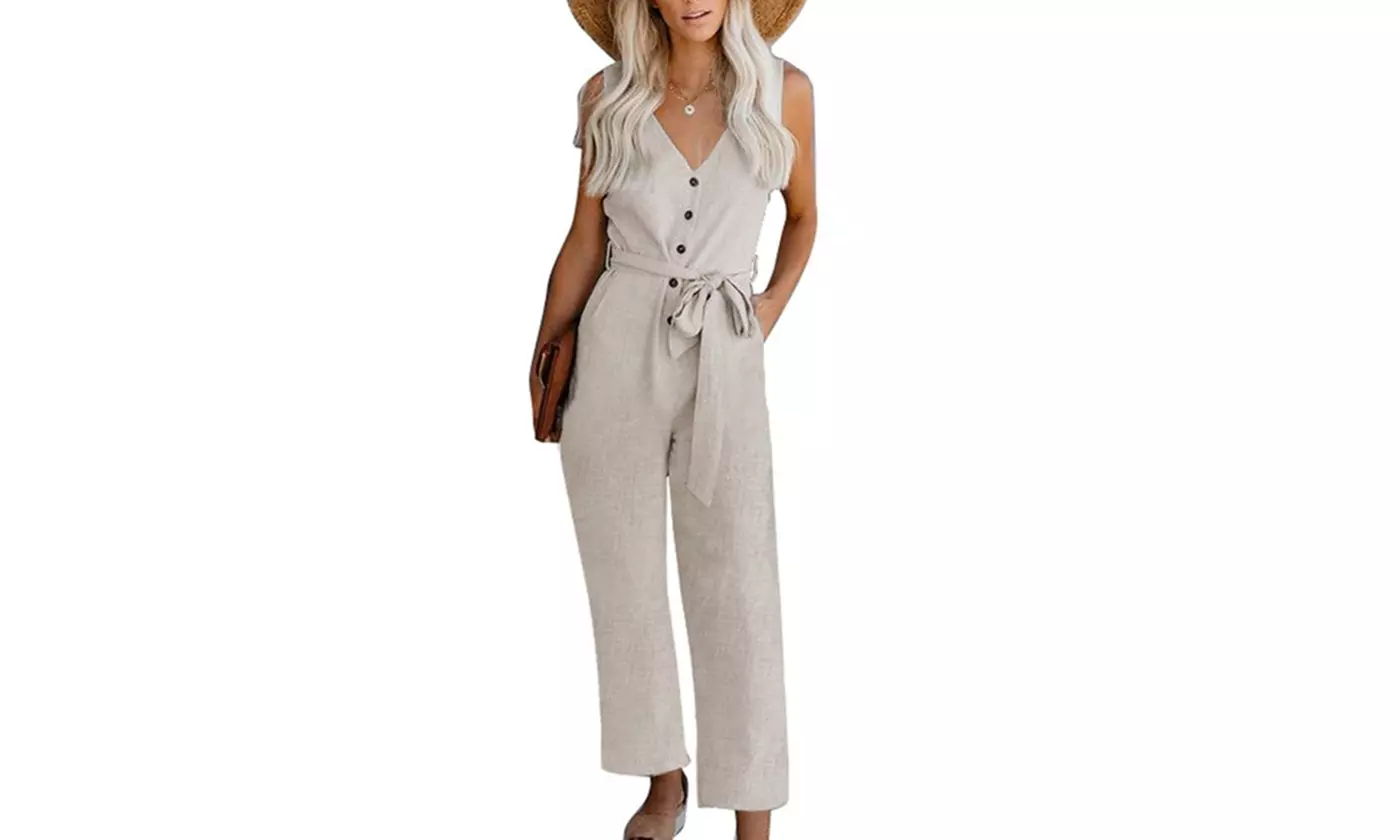 Women's Button Down Sleeveless Jumpsuit