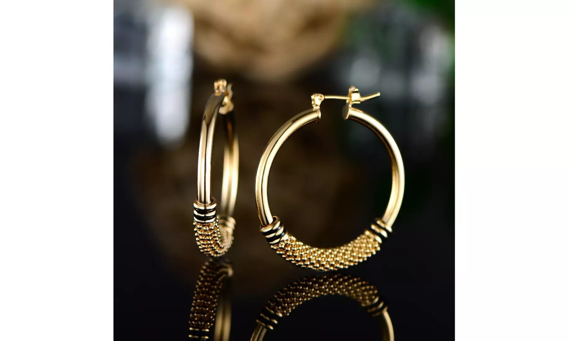 18k Gold Overlay Egyptian hoop earrings - Second Medium