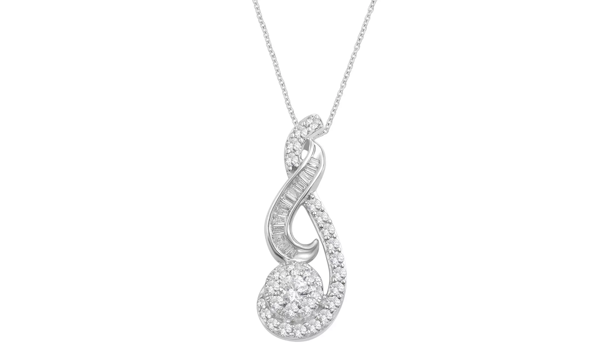1/2 CTTW Round and Baguette Diamond Pendant in Sterling Silver by Brilliant Diam - Primary Image
