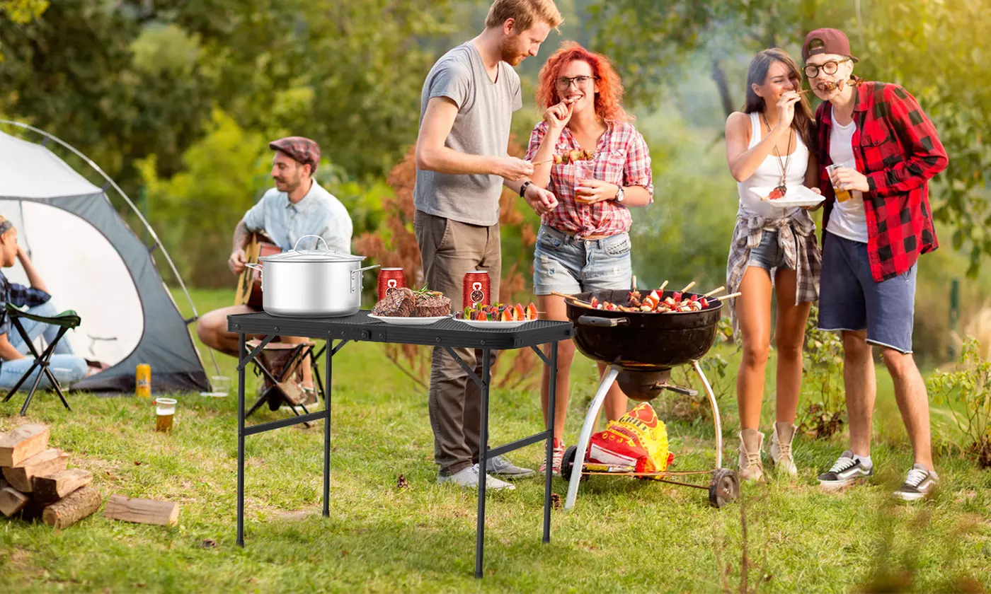  LakeForest Portable Aluminum Folding Camping Table and Grill Stand